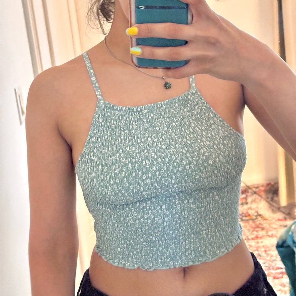 Hollister Mint Blue Smocked Crop Top – XS (Fits S Too) Adjustable Straps
